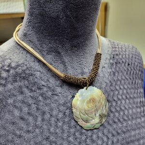Mother Of Pearl Rose Carved Necklace